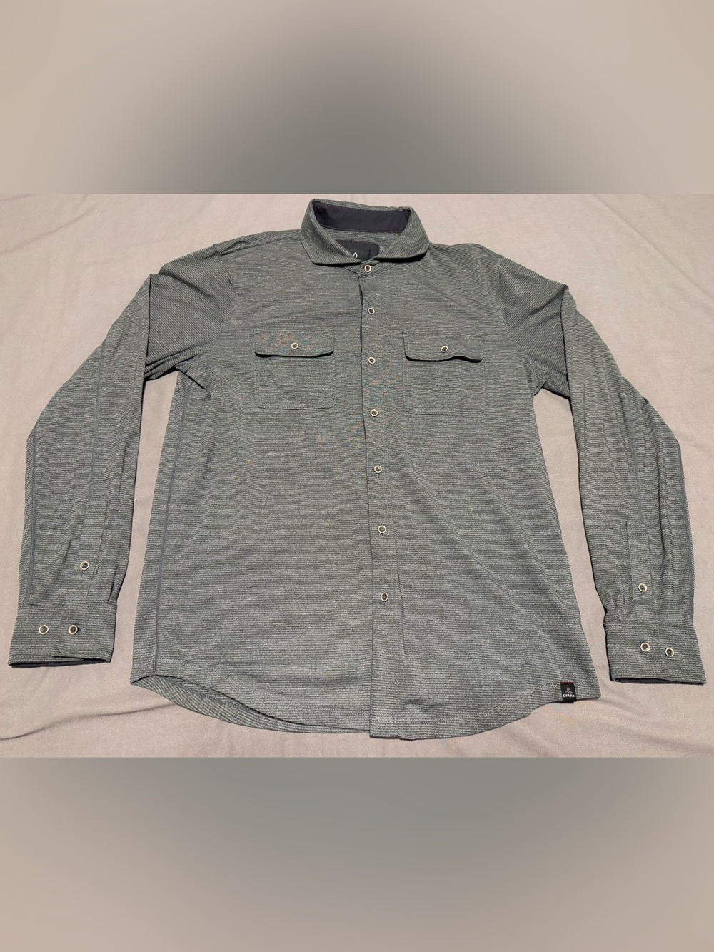 Prana Pacer Button Down m23170391 Long Sleeve Gray Striped Shirt Mens Medium